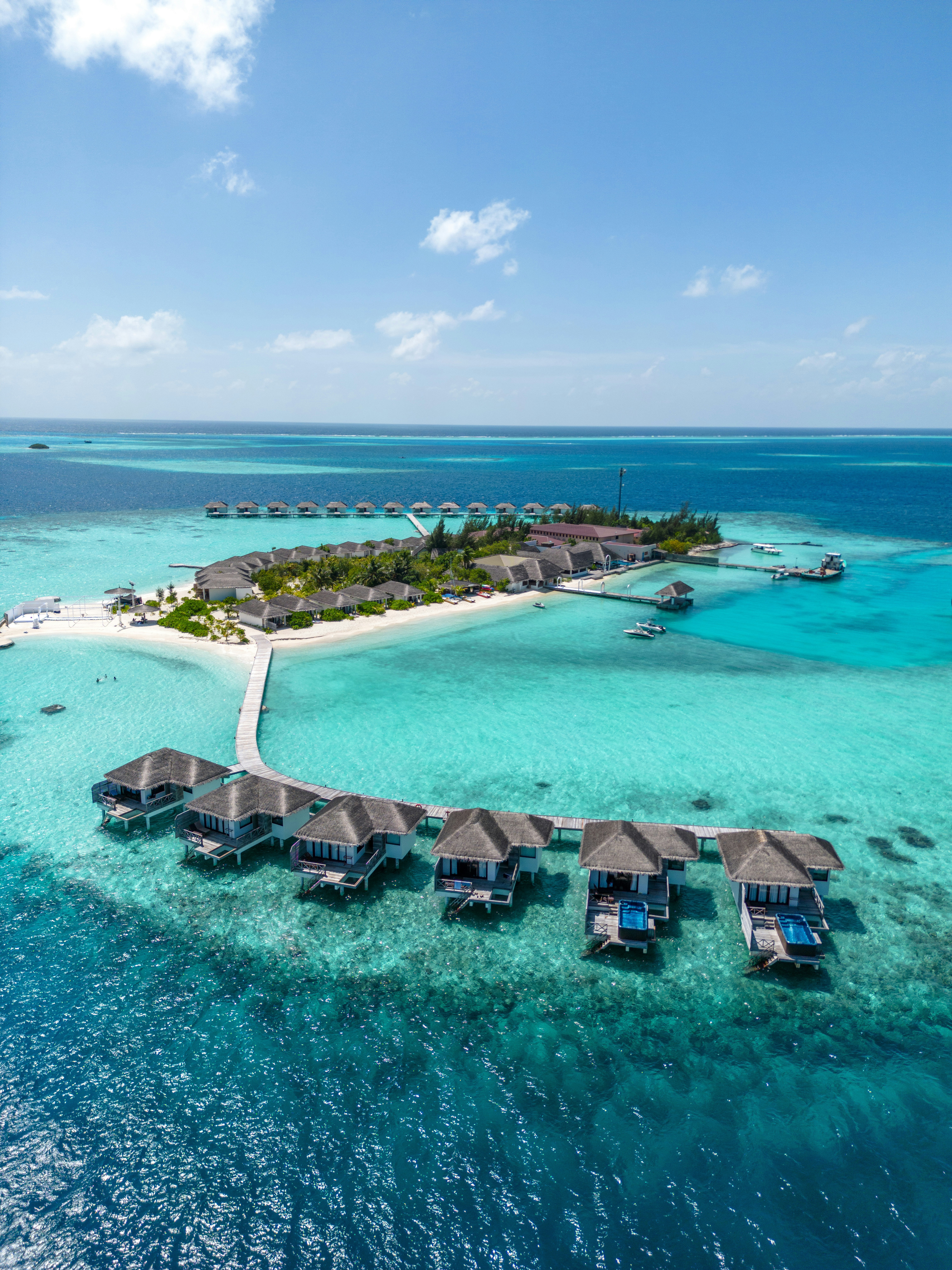 Maldives overwater resort aerial view