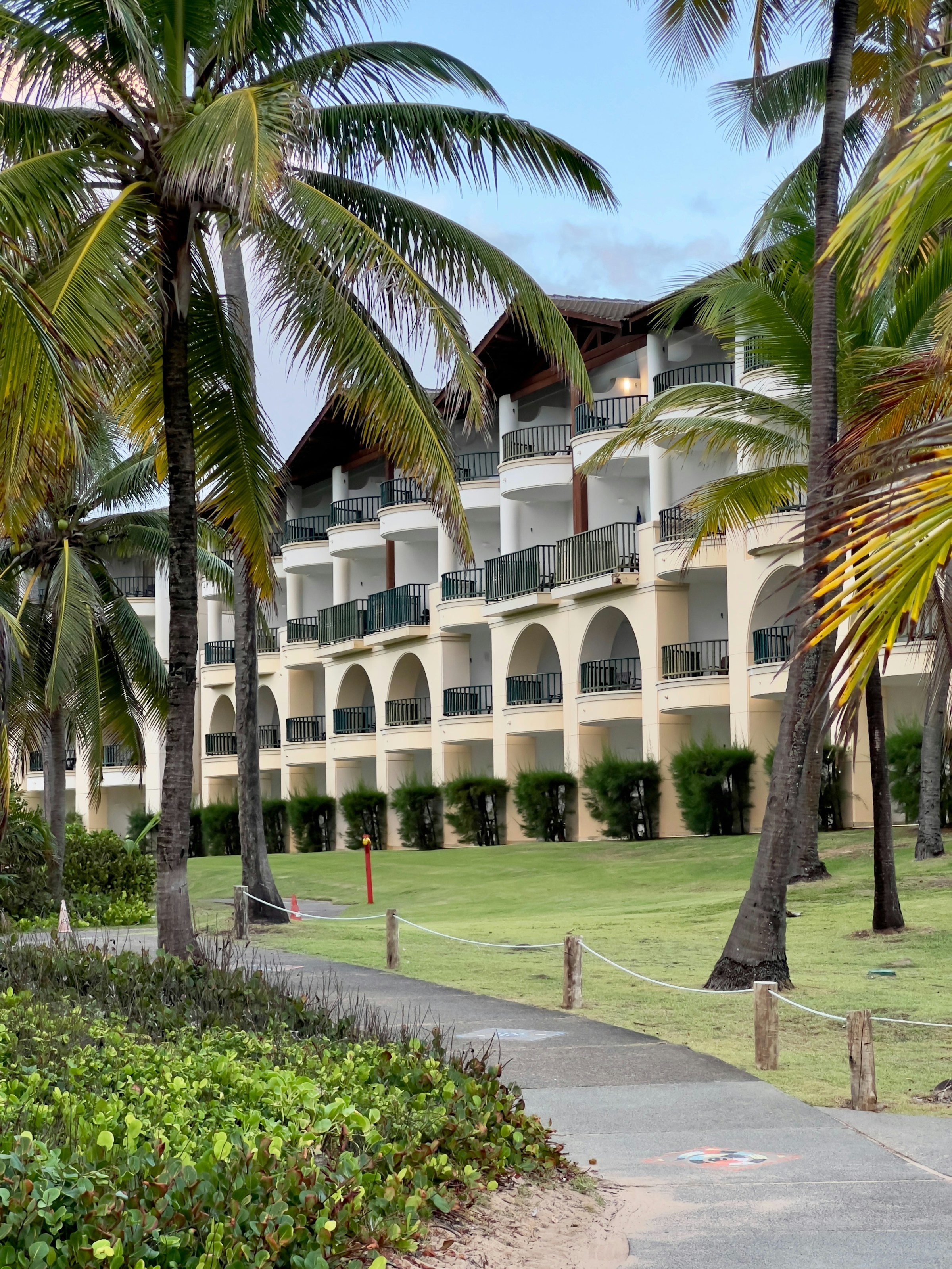 Tropical resort with palm trees and villas
