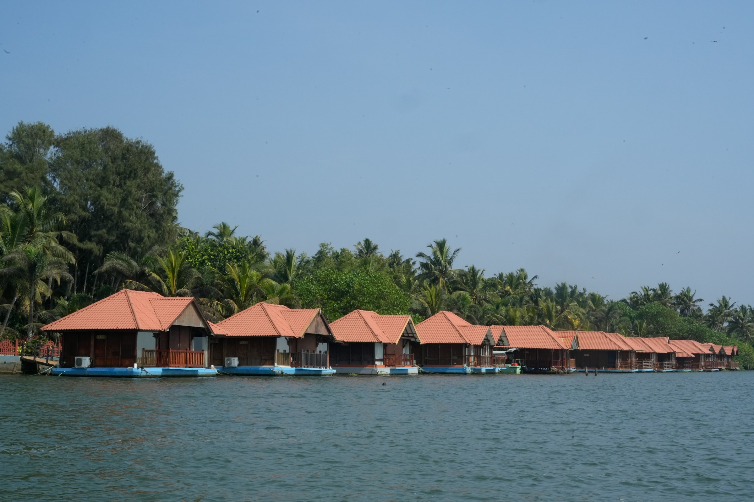 Floating bungalows on a calm backwater